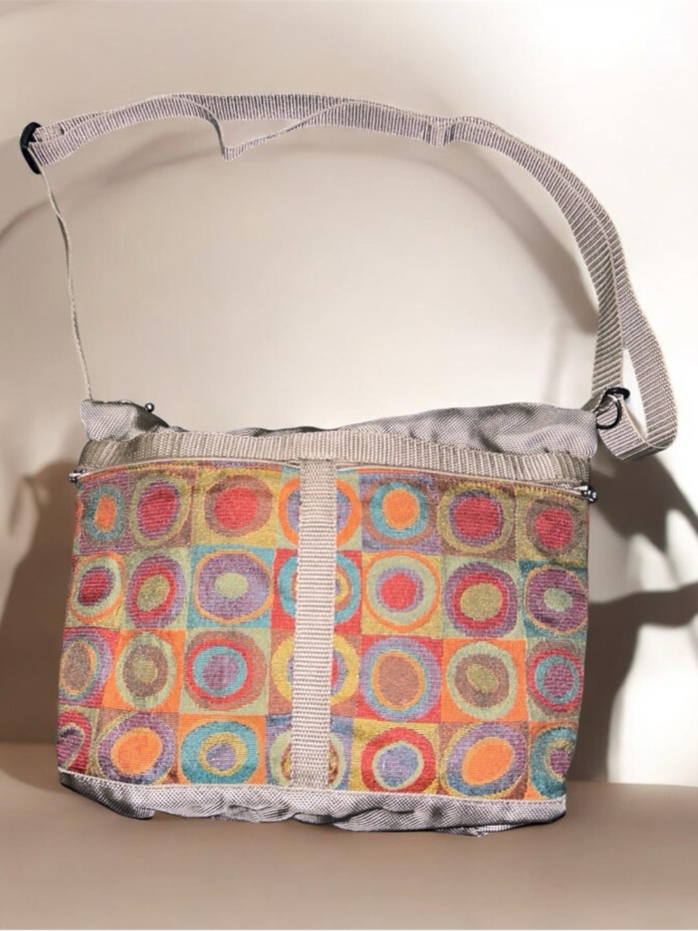 Canvas Multicolor Circle-Print Crossbody Bag